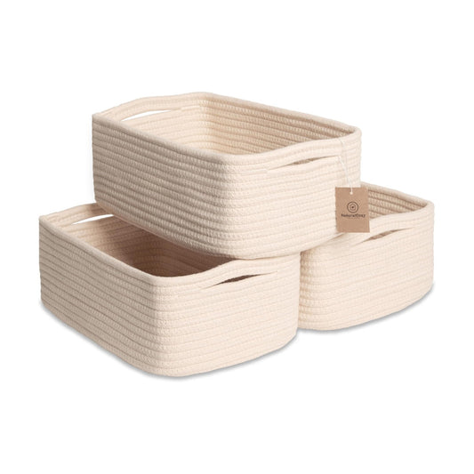 Cotton Rope Woven Small Baskets for Organizing / Beige / 11.8 x 8 x 4.5 / Set of 3