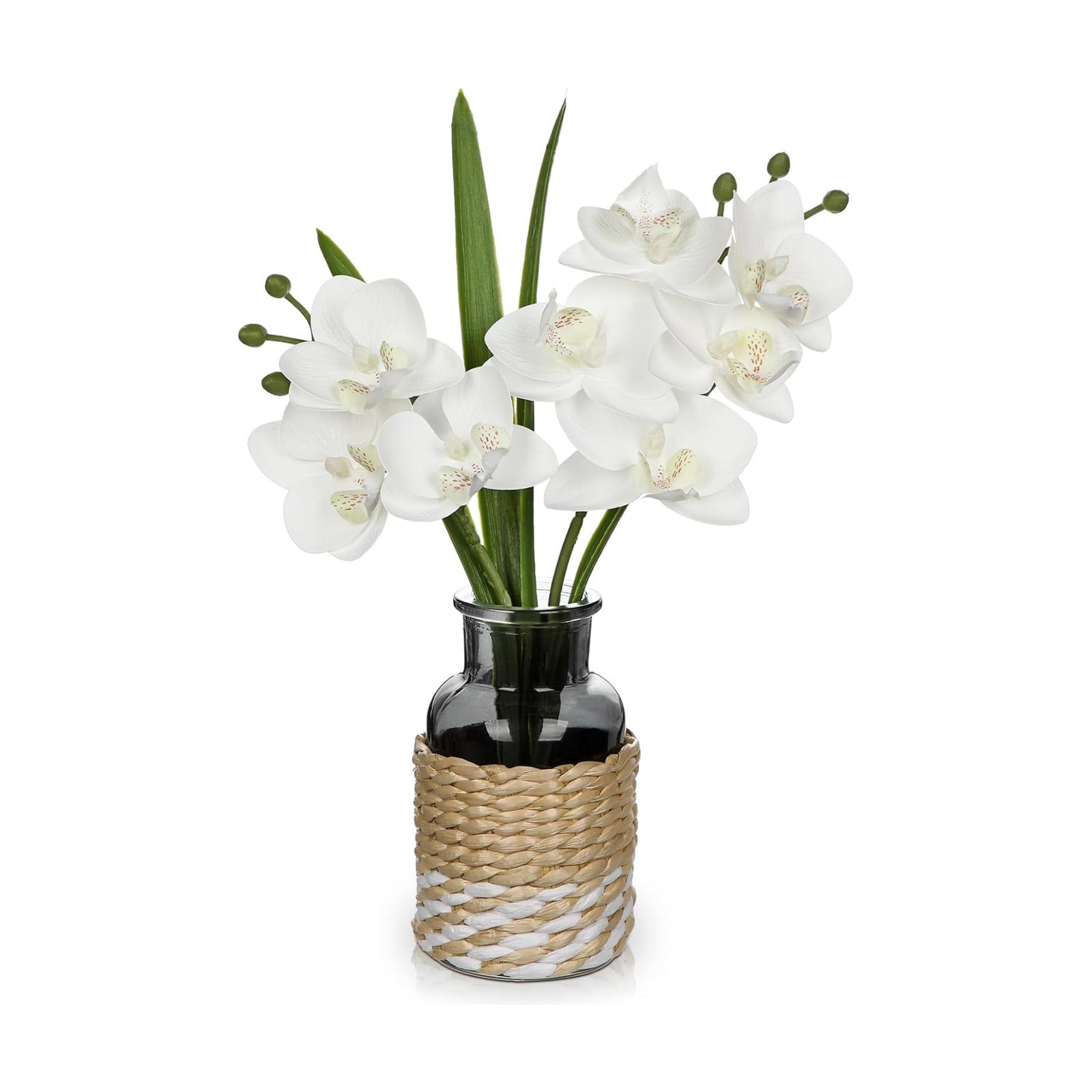 White Orchids Artificial Flowers / White # Black