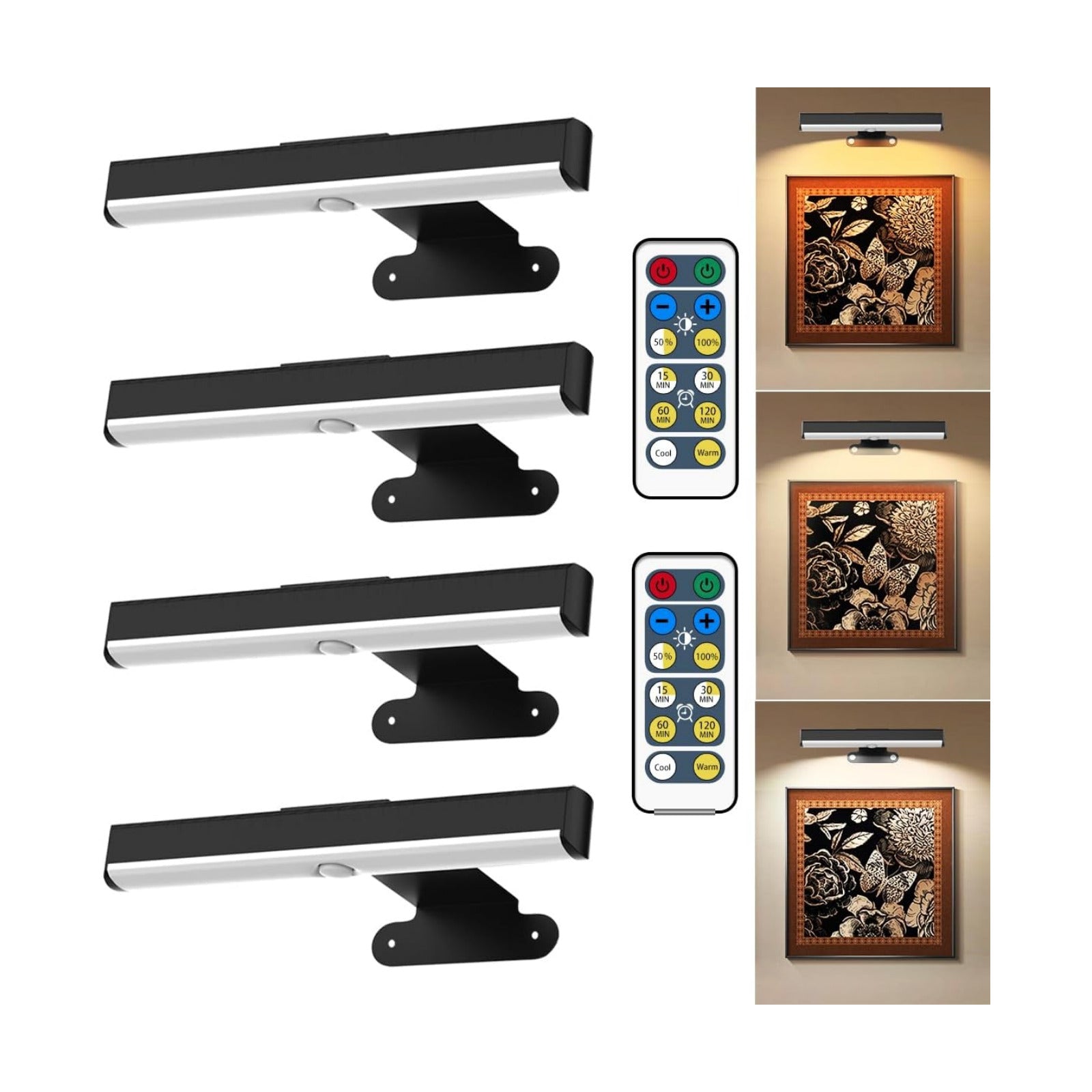 EUIOKUN Wireless Picture Light with Remote,Battery Operated Wall Sconces | 4Pcs Painting Light for Wall