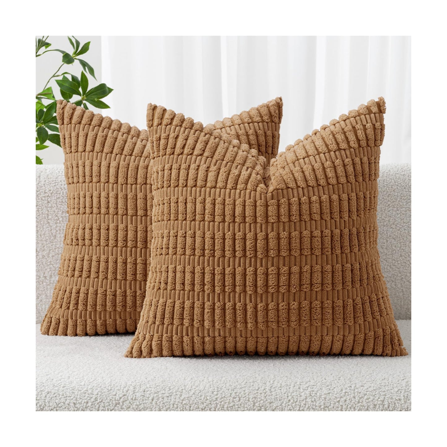 MIULEE Corduroy Decorative Throw Pillow Covers 20x20 Brown Pack of 2