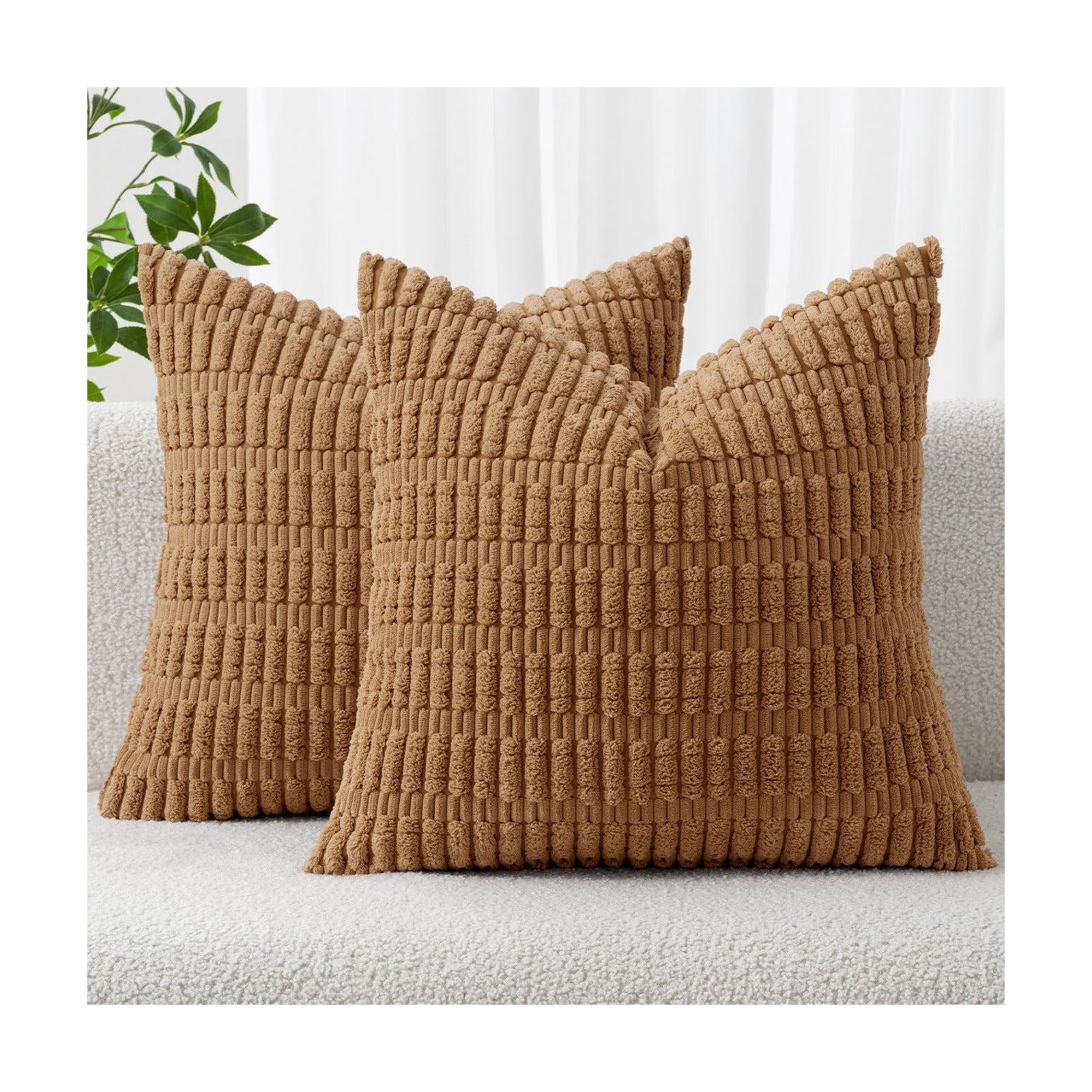 MIULEE Corduroy Decorative Throw Pillow Covers 20x20 Brown Pack of 2