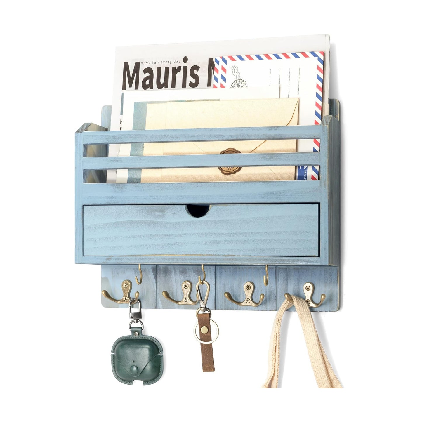 Farmhouse Key and Mail Holder / Blue
