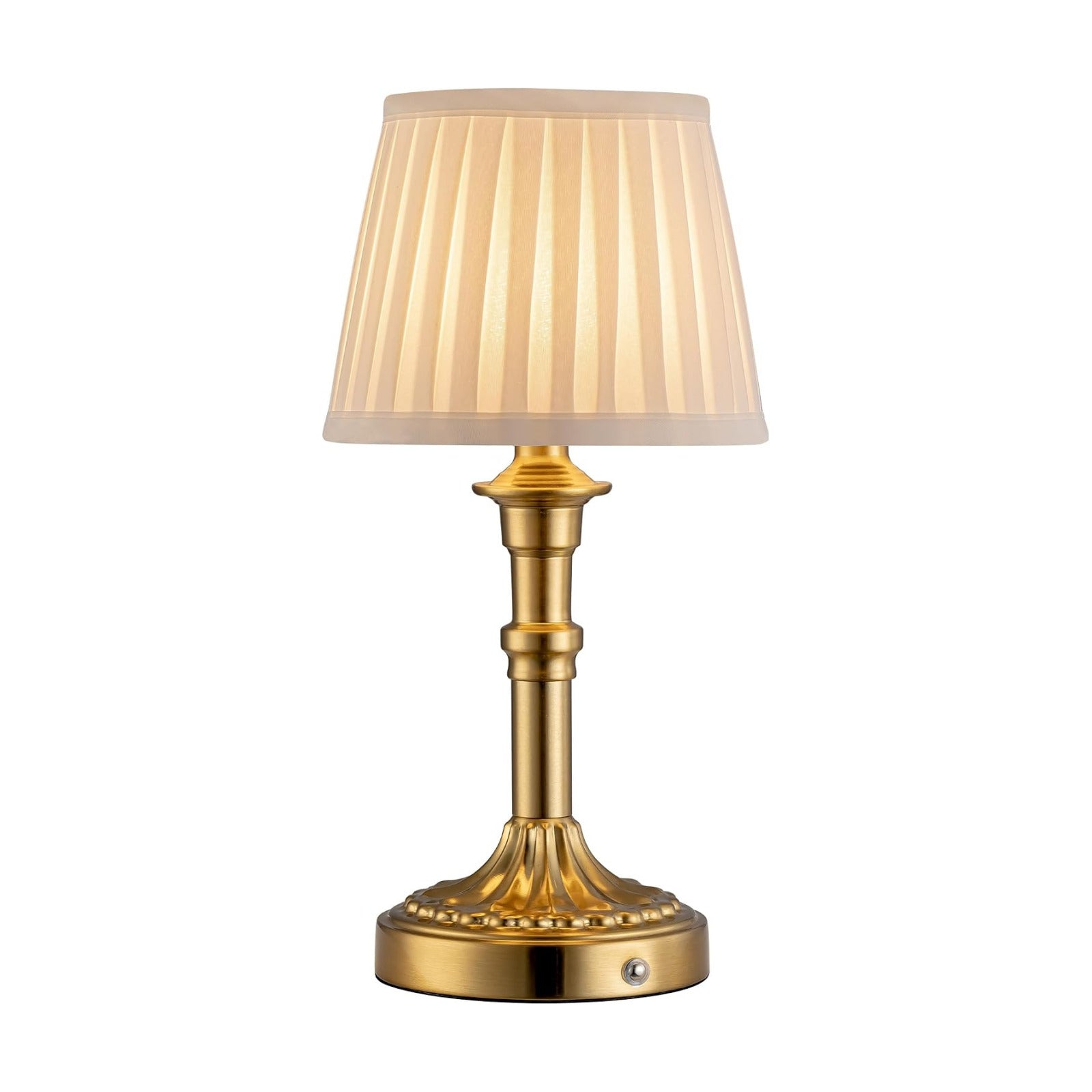 KDG Gold Cordless Portables Table Lamp, Beige Fabric Shade Small Desk Lamp | 4000mAh Battery Powered, LED Lighting