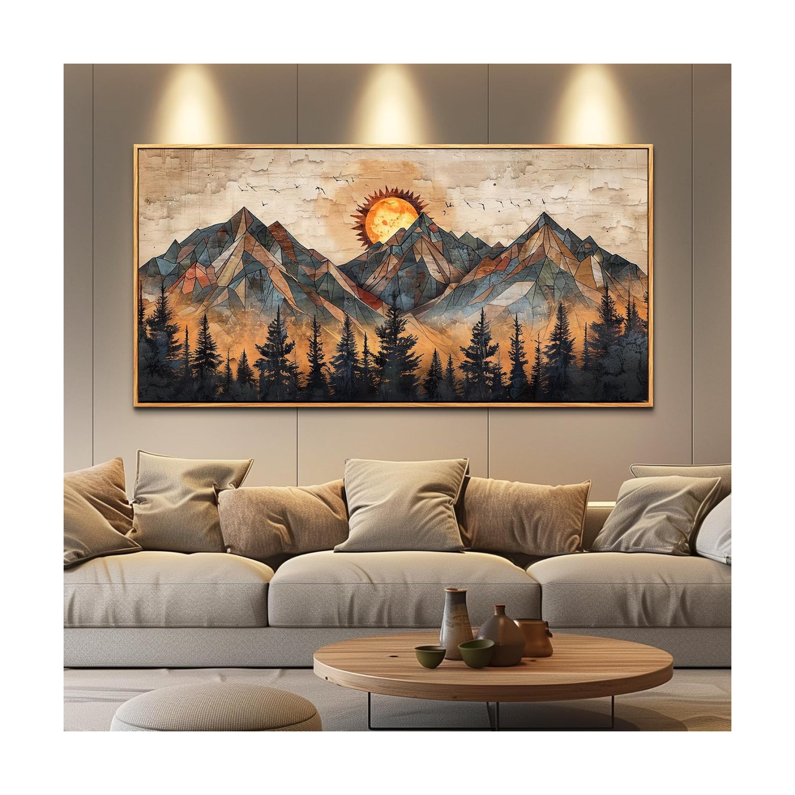 Wood Framed Wall Art / 40"L x 20"W / Abstract Mountain Wood Framed