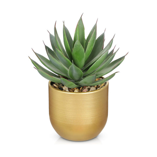 Succulents Plants Artificial / Aloe-gold Metal Vase