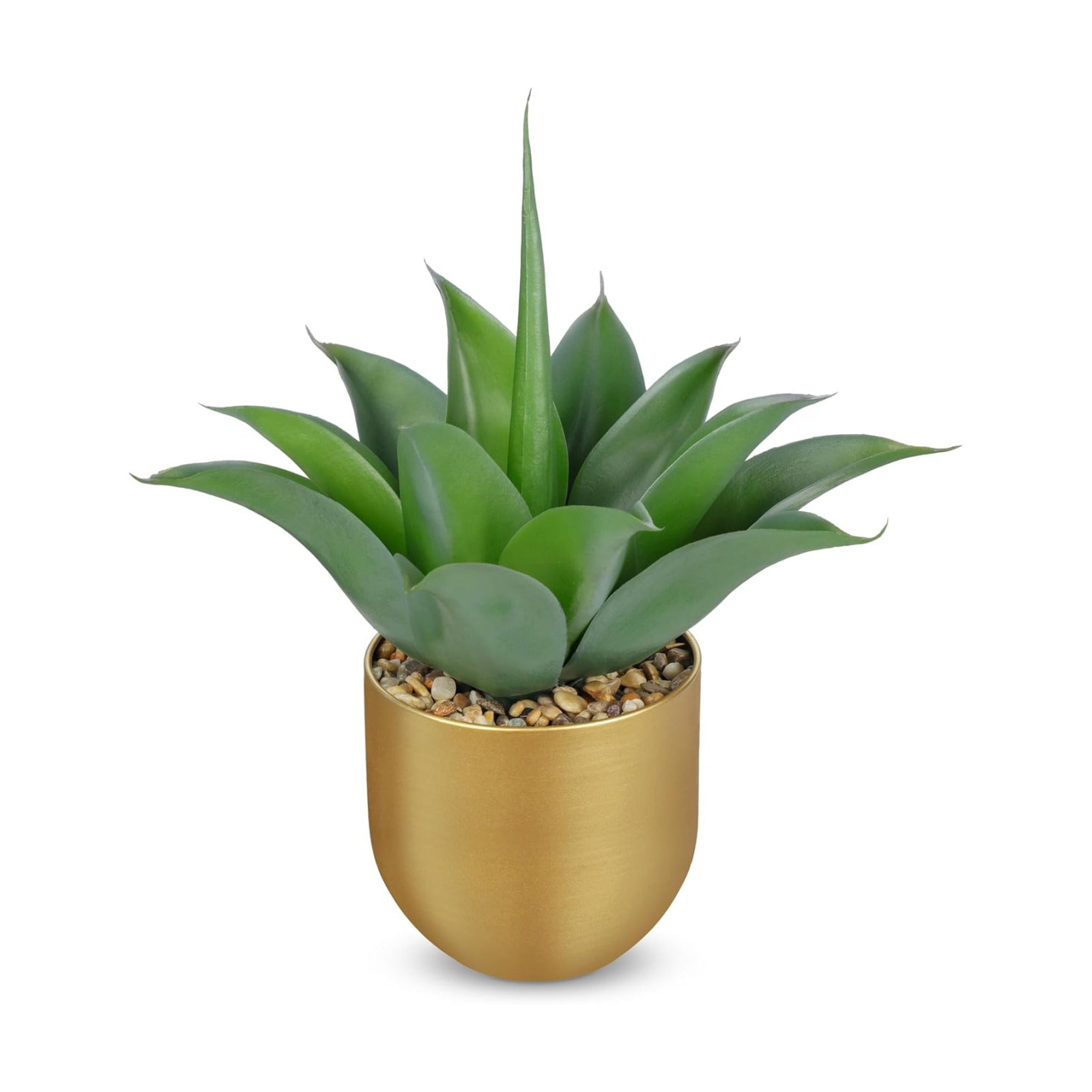 Artificial Agave Plant in Gold Metal Pot / Aloe Vera Gold Vase / 13 Inch
