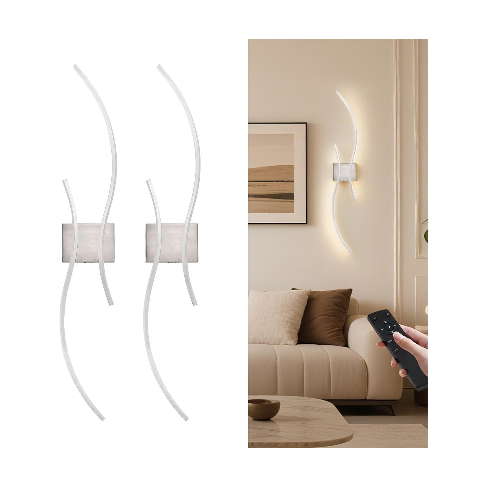 KARTOOSH Battery Operated Wall Sconce Set of Two with Remote Control | Wireless Wall Sconces with Stepless 3CCT &