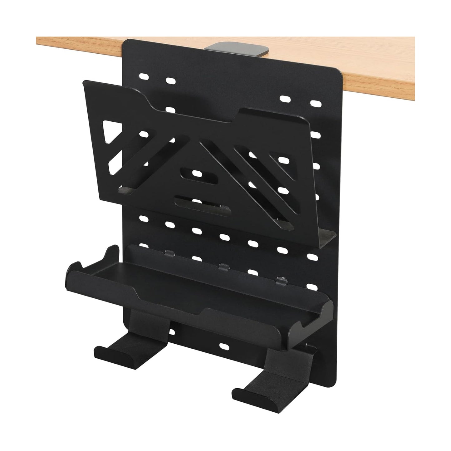 MAXECHO Desk Side Storage Holder, Metal Pegboard, Above or Under Desk Laptop Mount, Table Side Hanging File Organizer