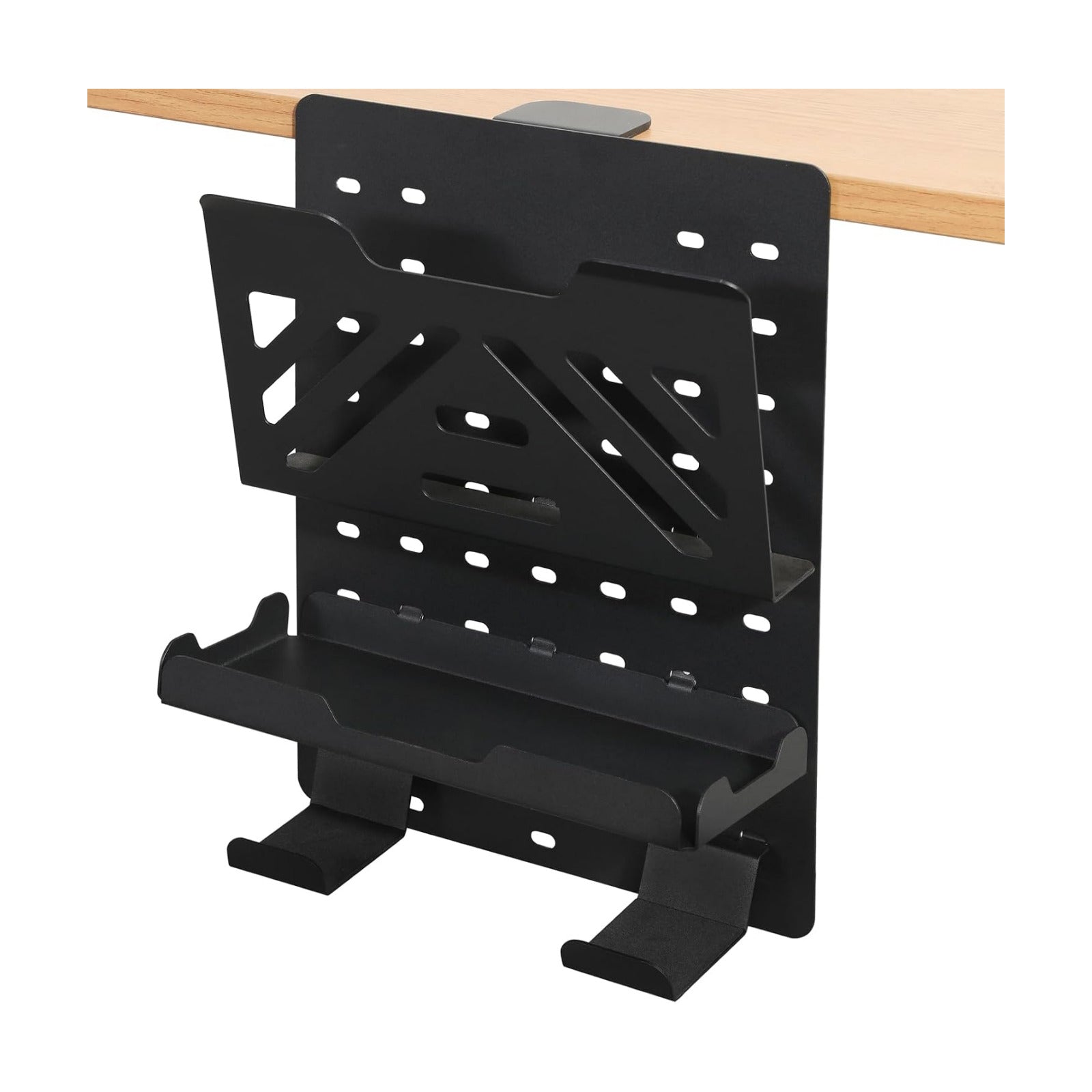 MAXECHO Desk Side Storage Holder, Metal Pegboard, Above or Under Desk Laptop Mount, Table Side Hanging File Organizer