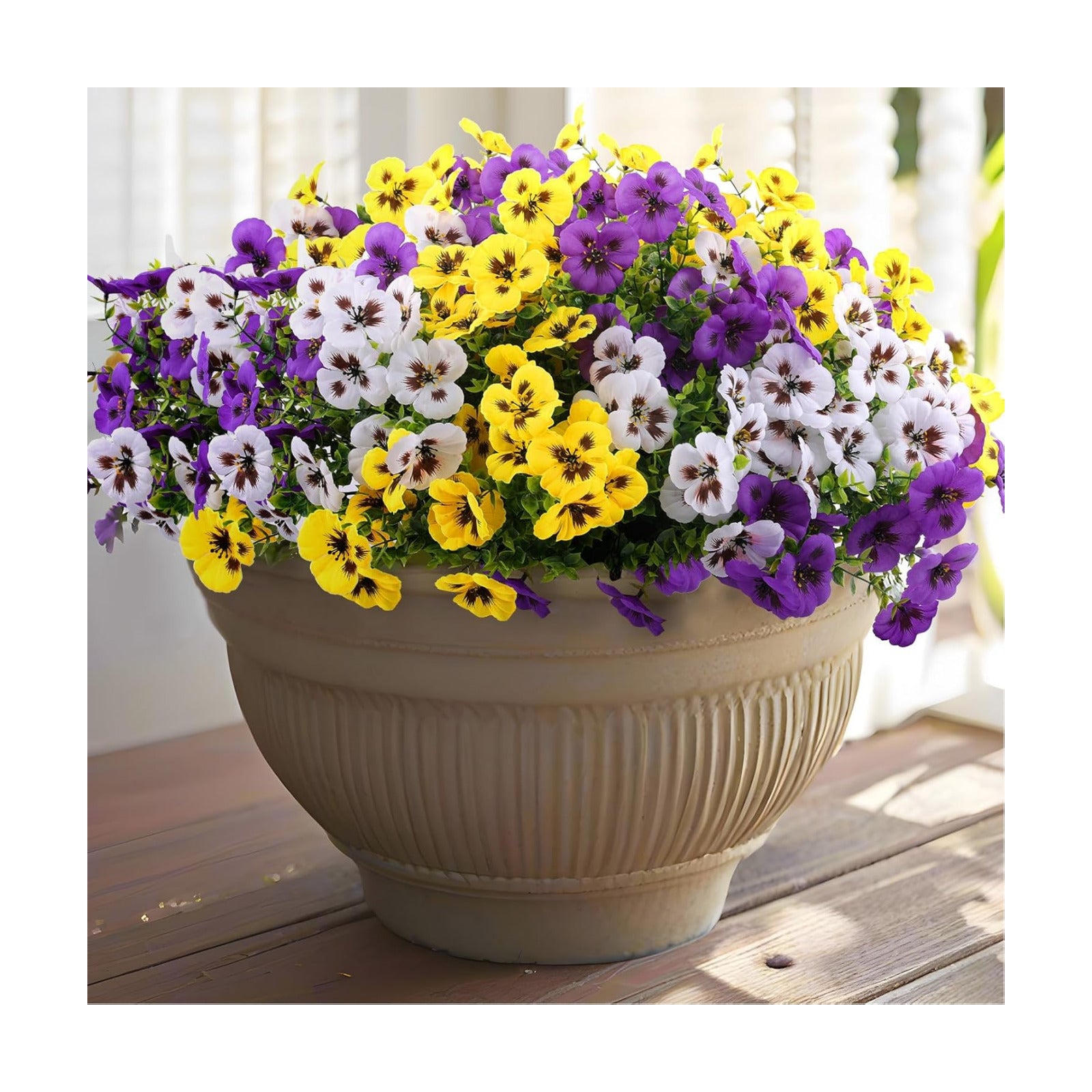 Artificial Fake Pansy Flowers / Purple, Yellow, White / Set of 18