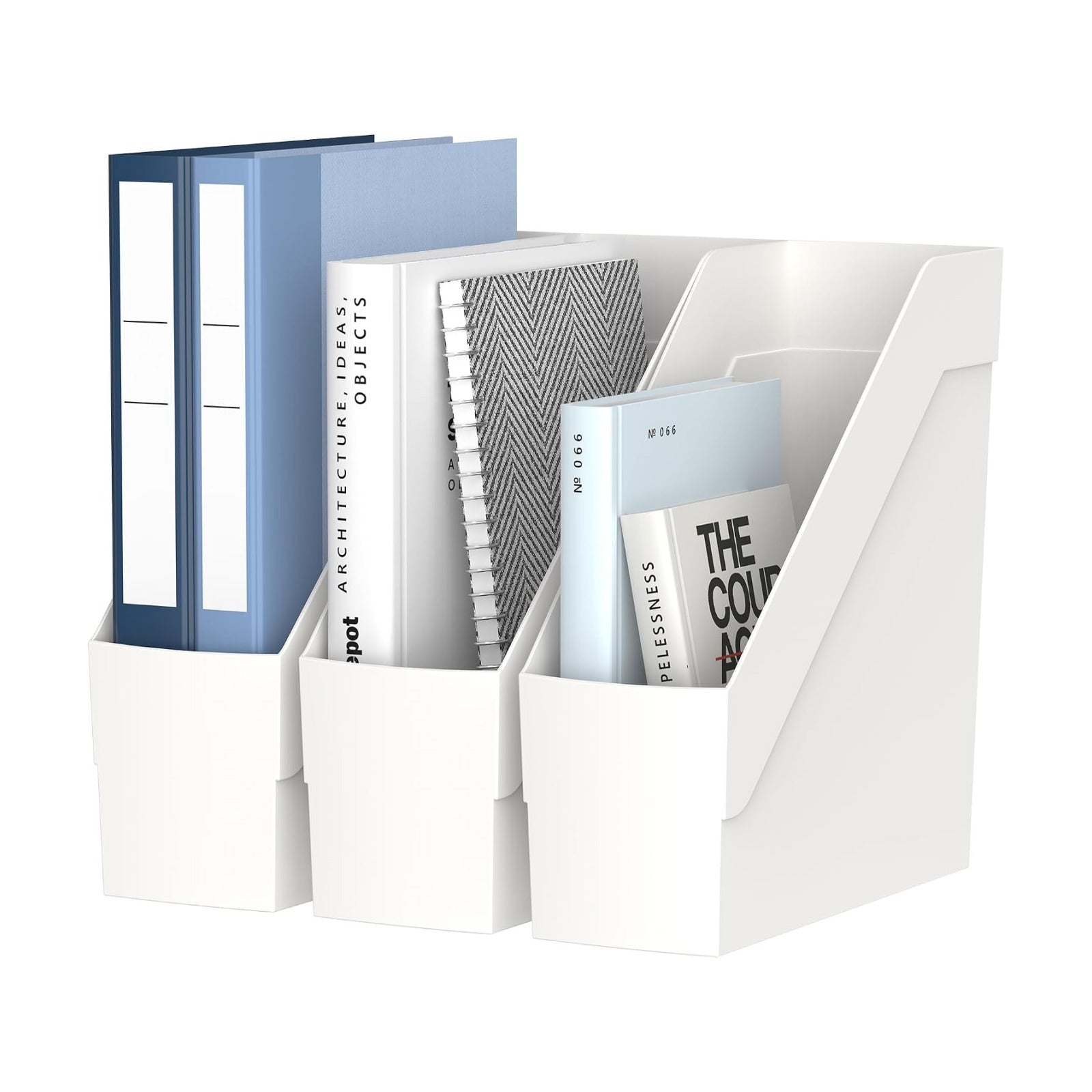 Delifox 3 Pack Magazine Rack, Plastic File Folder Bin Desk Organizer, White