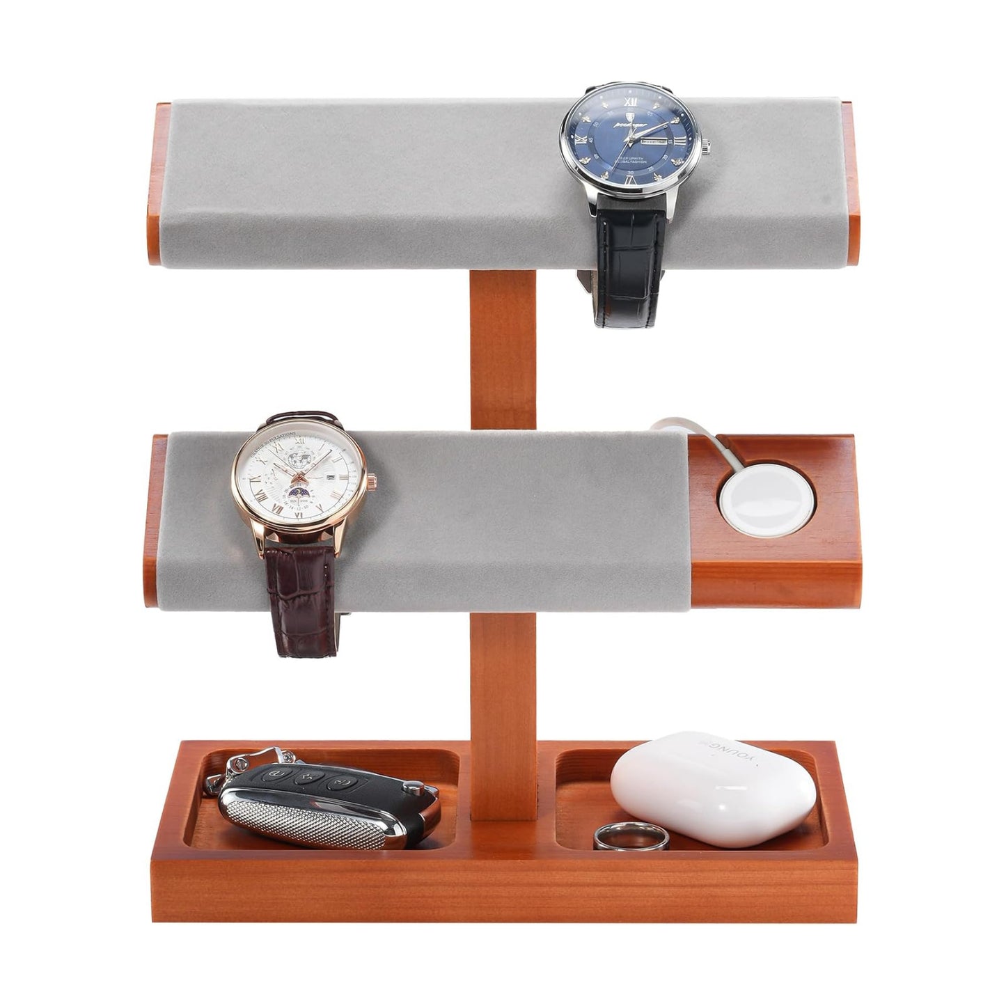 ProCase Wood Watch Display Stand Holder for Men, Wristwatch Tower with T-Bar Design, Hanging Watch Rack, Wooden Wrist
