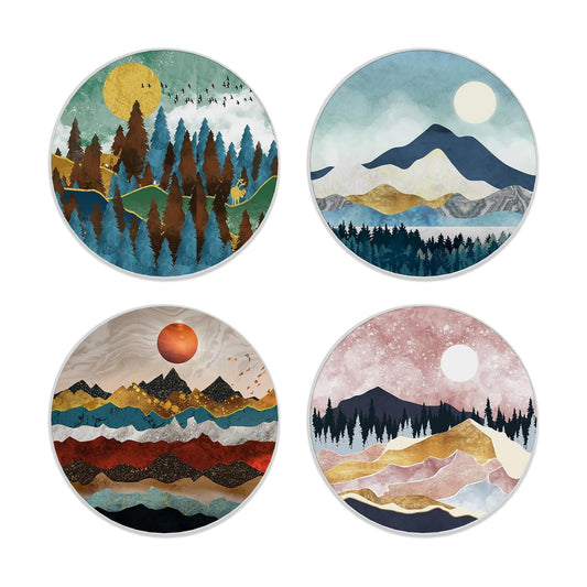 Coasters for Drinks / Mountains and Forest Nature / Set of 4