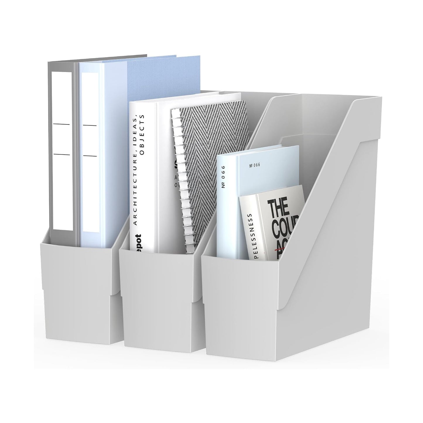 Delifox 3 Pack Magazine Rack, Plastic File Folder Bin Organizer, Gray