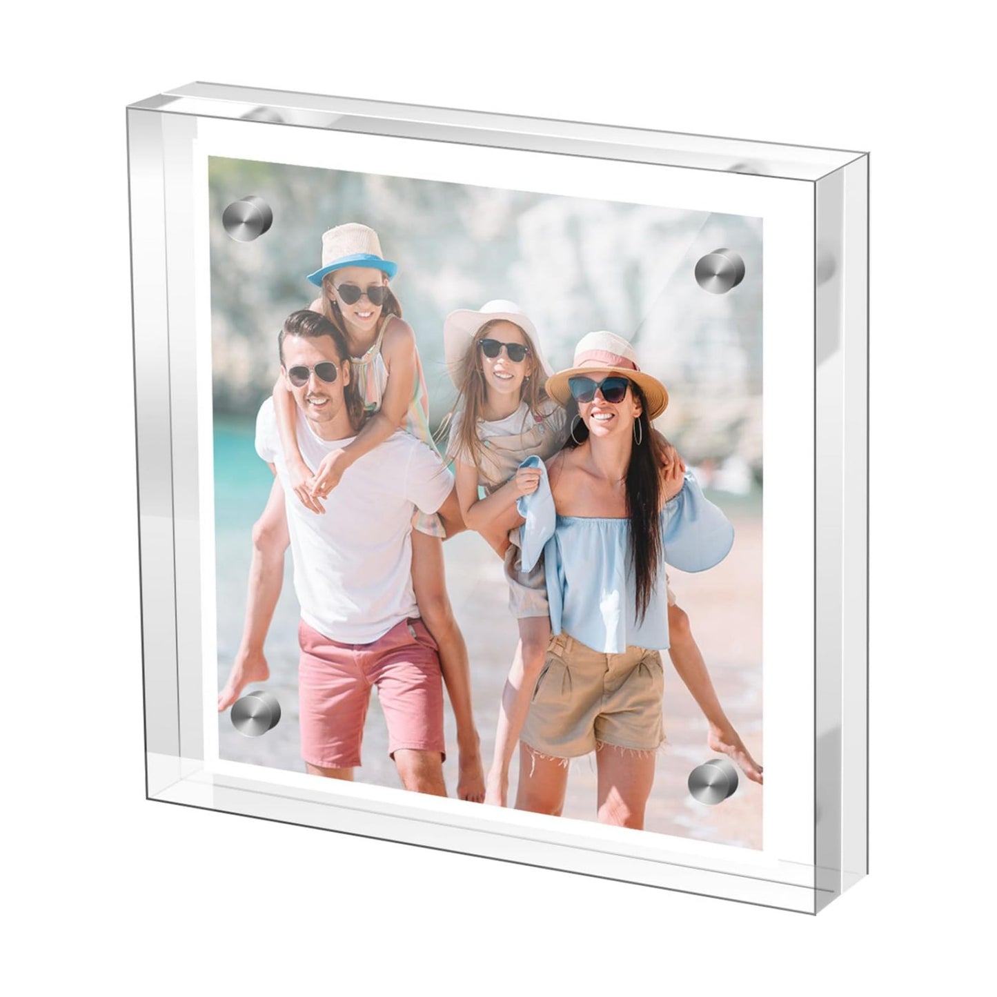 Small 4×4 Inches Acrylic Picture Frame(3 Pack)，Clear Magnetic Picture Frame for Wedding，Double Sided Frameless Photo