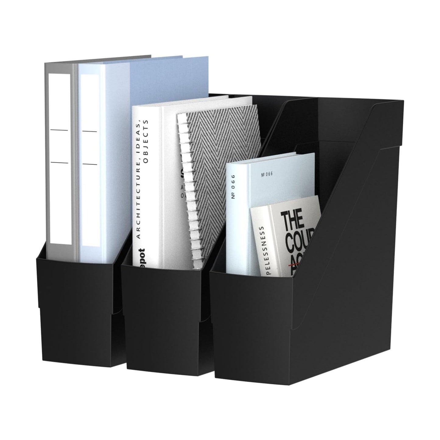 Delifox 3 Pack Magazine Rack, Plastic File Folder Bin Desk Organizer, Black