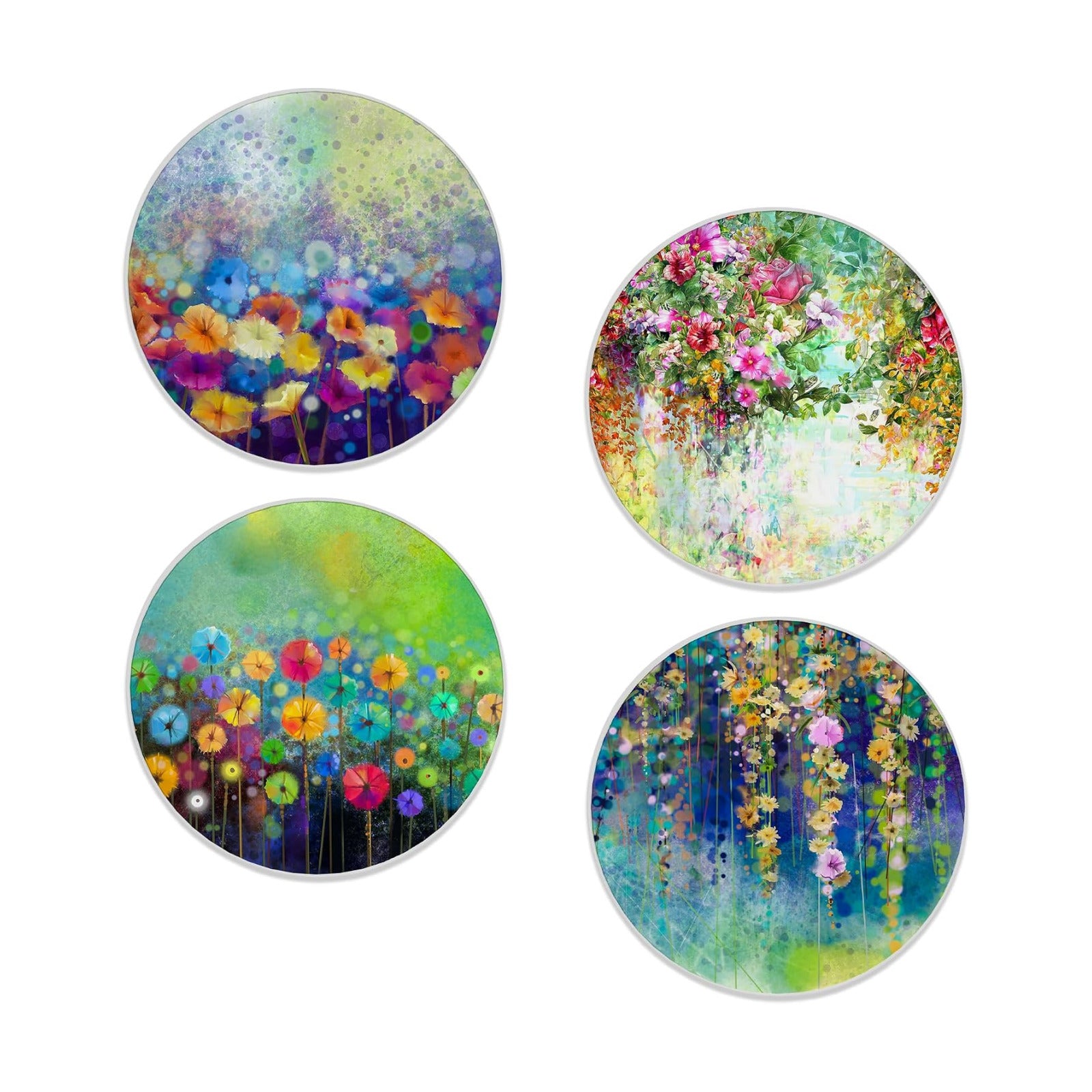 Coasters for Drinks Ceramic Coasters / Abstract Floral Watercolor Painting / Set of 4