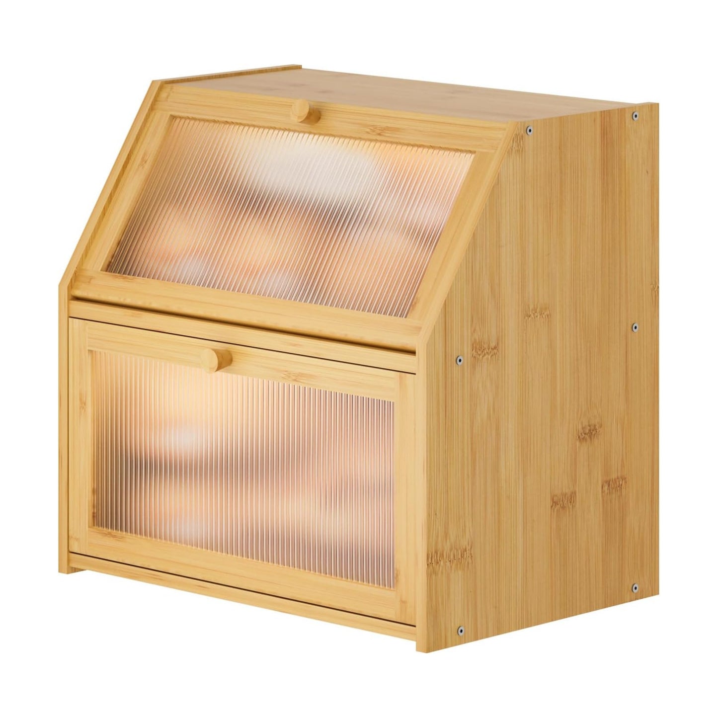 Extra Large Bread Box for Kitchen Counter, Bamboo Wood Double Layer Bread Box for Kitchen Counter, Wooden Capacity