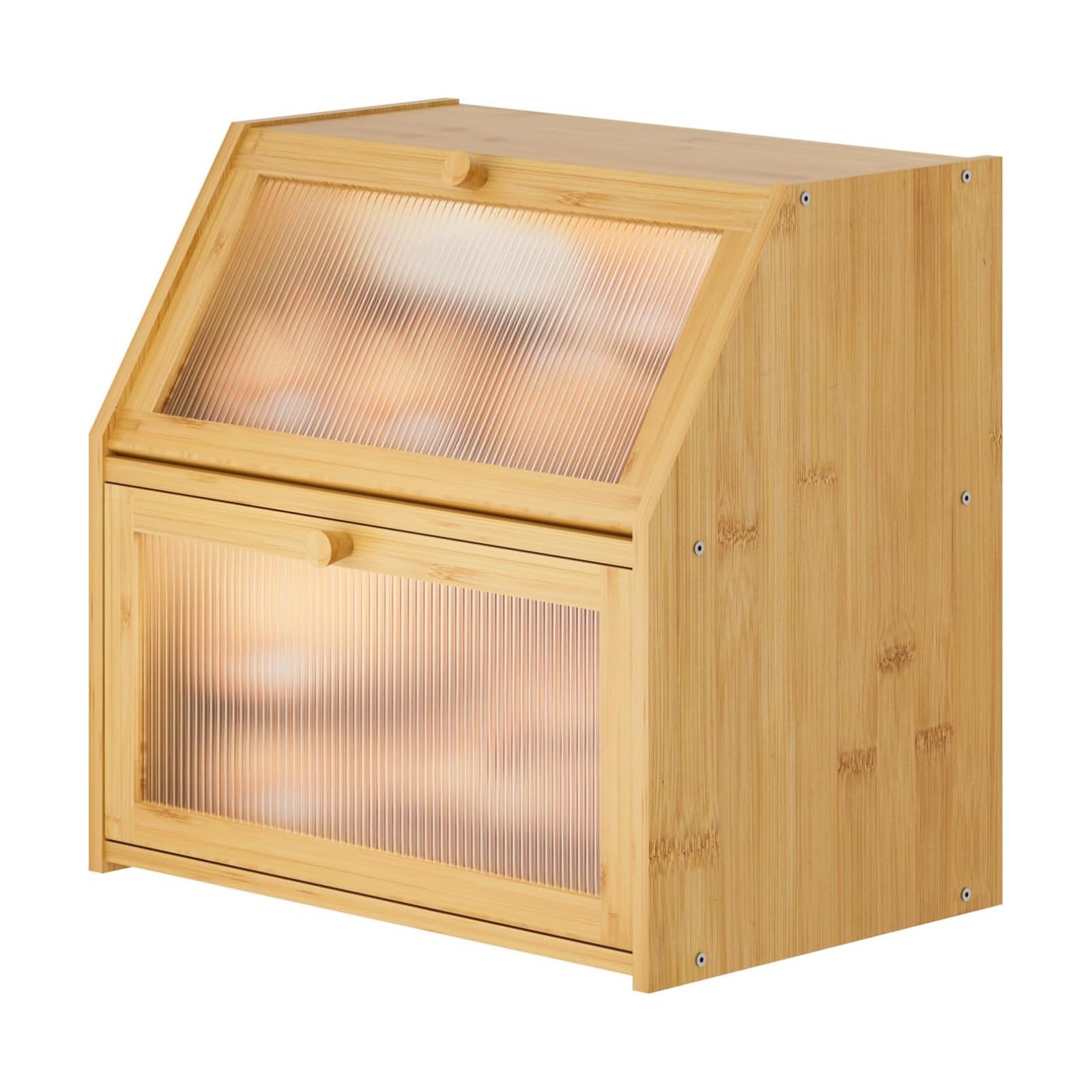 Extra Large Bread Box for Kitchen Counter, Bamboo Wood Double Layer Bread Box for Kitchen Counter, Wooden Capacity