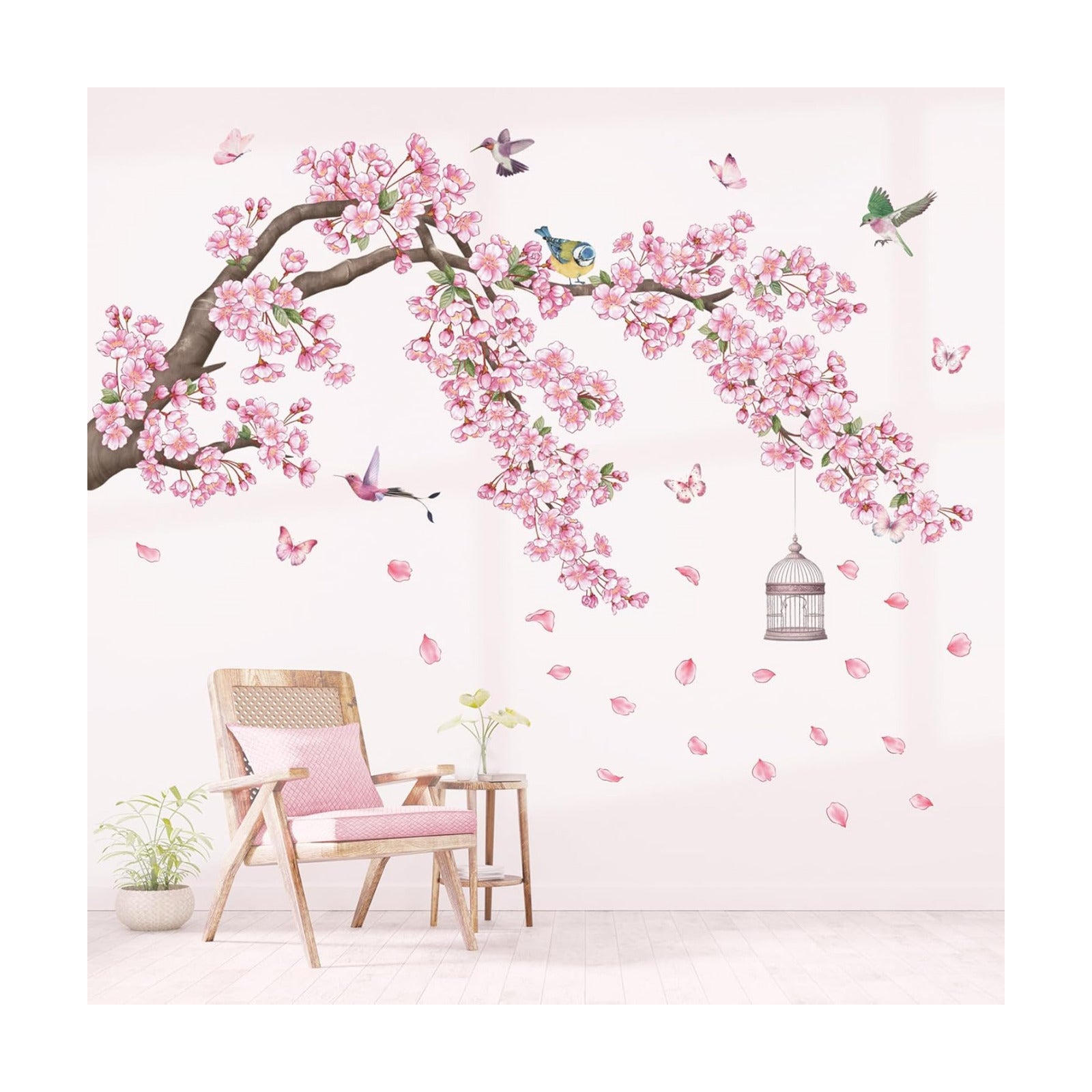 SG2-2426 Cherry Blossom Flower Tree and Cage Branch Wall Decal / Cherry Blossom Tree / 47.7 x 24.7