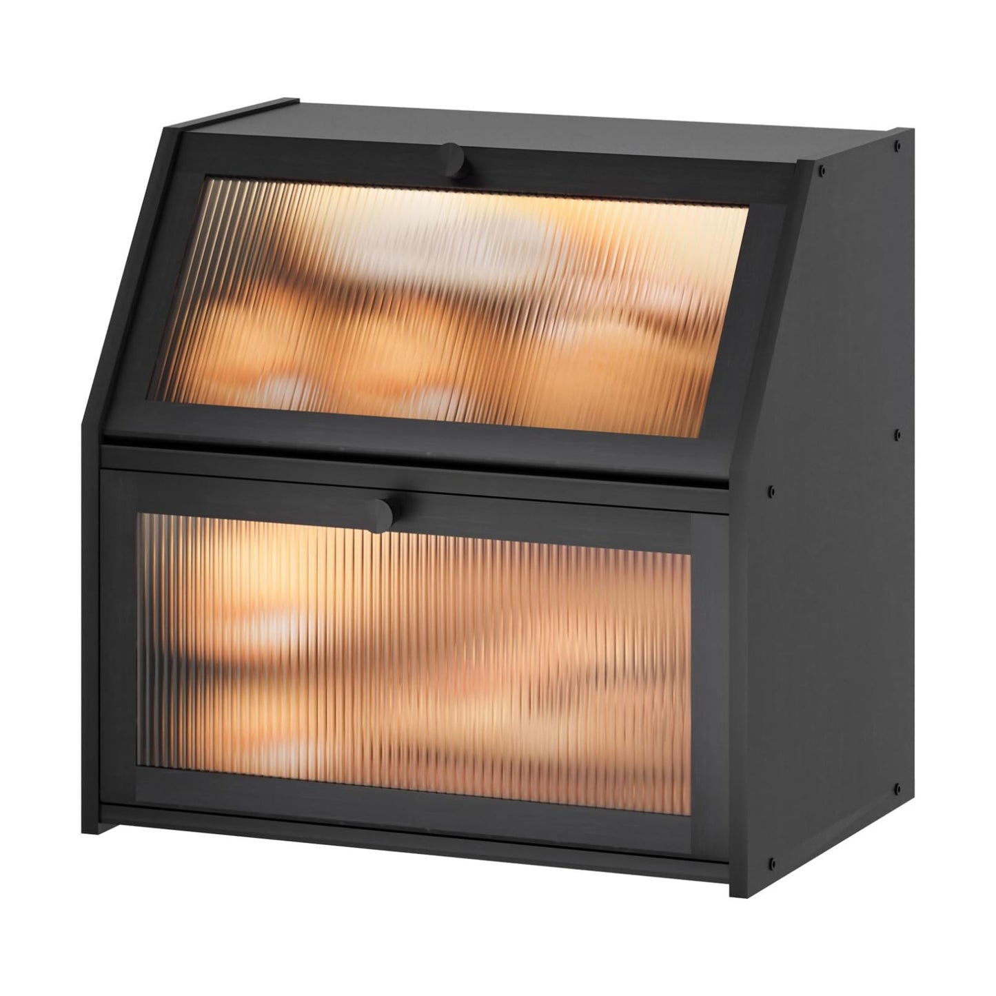 Extra Large Black Bread Box for Kitchen Counter, Large Bamboo Wood Double Layer Bread Box, Wooden Bread Storage Capacity