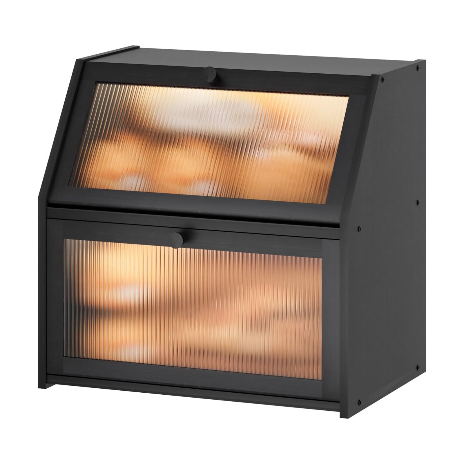 Extra Large Black Bread Box for Kitchen Counter, Large Bamboo Wood Double Layer Bread Box, Wooden Bread Storage Capacity