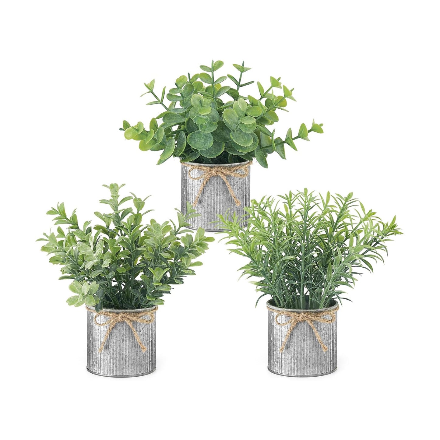 Mini Fake Plants in Farmhouse Galvanized Metal Pots Small Potted / Grey / 2.36 Inch / Set of 3