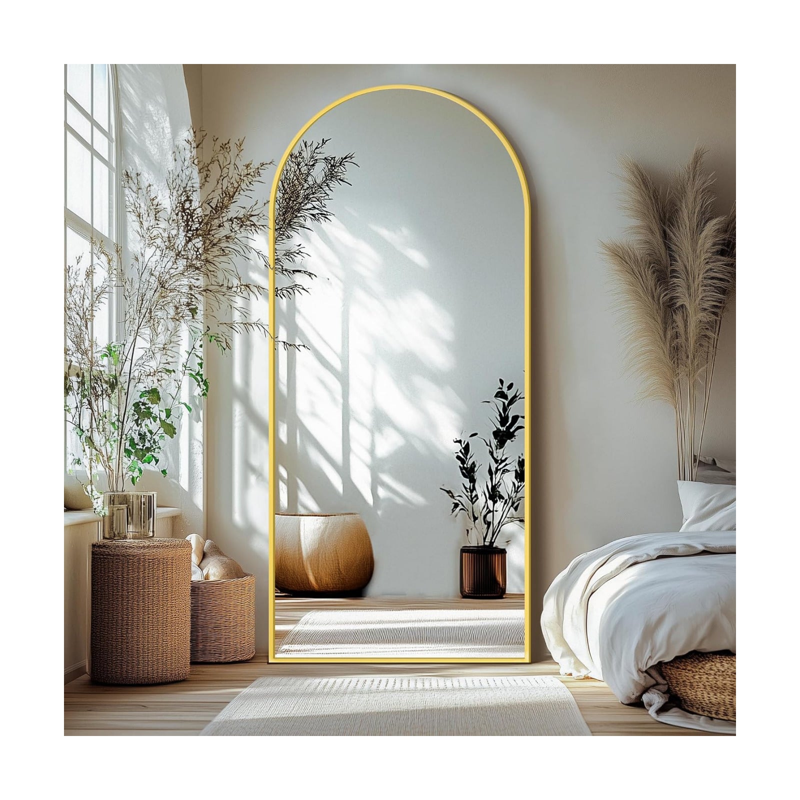 Delma Arched Full Length Mirror with Stand, 75x35 Gold Floor Mirror