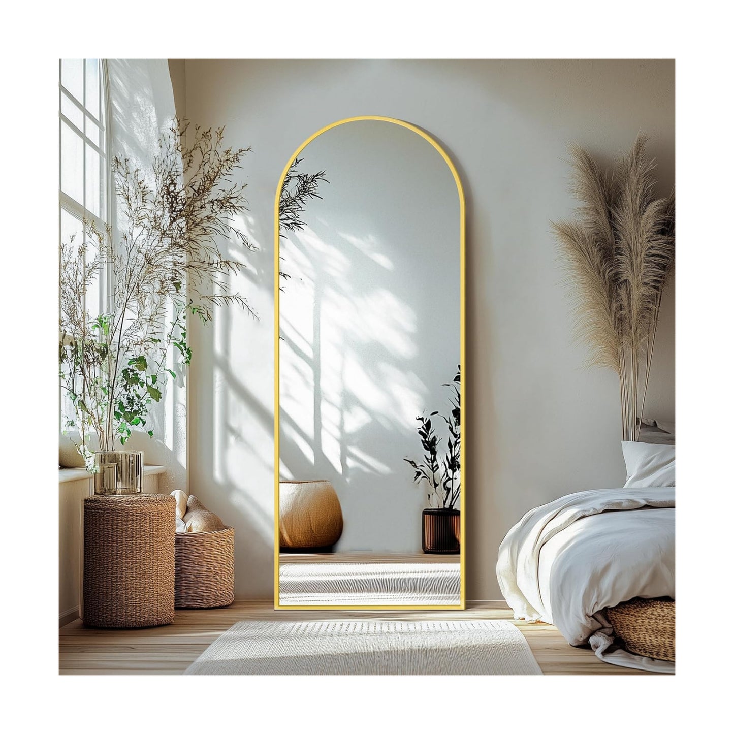 Delma Arched Full Length Mirror with Stand, 69x24 Gold Floor Mirror