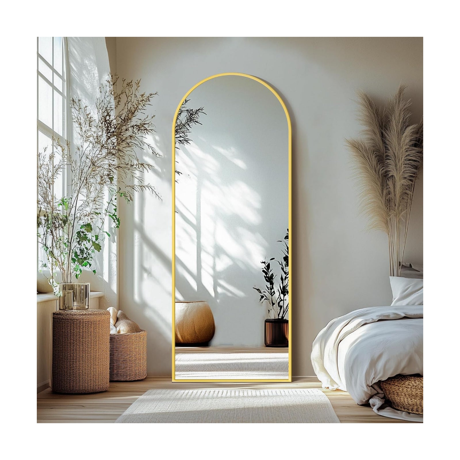Delma Arched Full Length Mirror with Stand, 69x24 Gold Floor Mirror