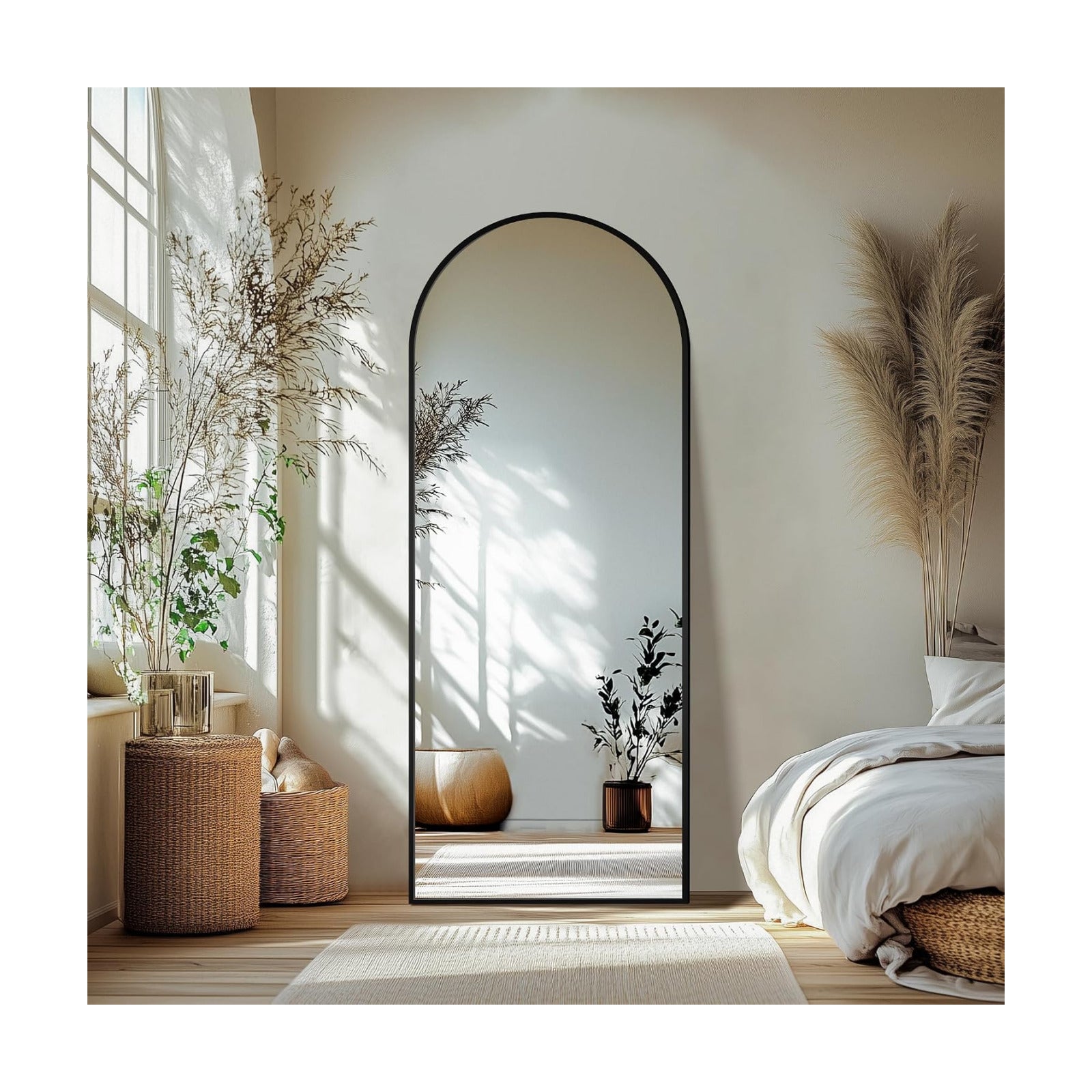 Delma Arched Full Length Mirror with Stand, 69x24 Black Floor Mirror