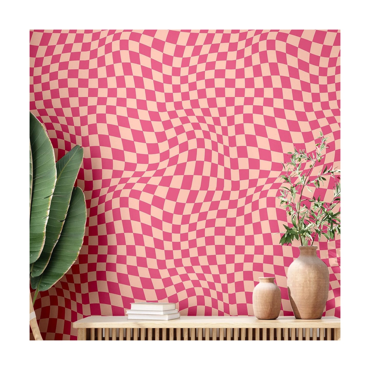 15.75''x118'' Checkered Peel and Stick Wallpaper Aesthetic Removable Contact Paper Preppy / Rose Red