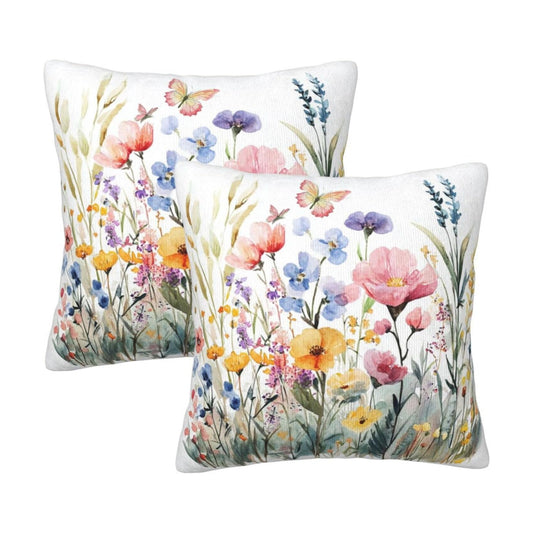 Throw Pillow Covers Pillow Cases Decoration Cushion Cover / Flowers Butterfly / 18 x 18 / Set of 2