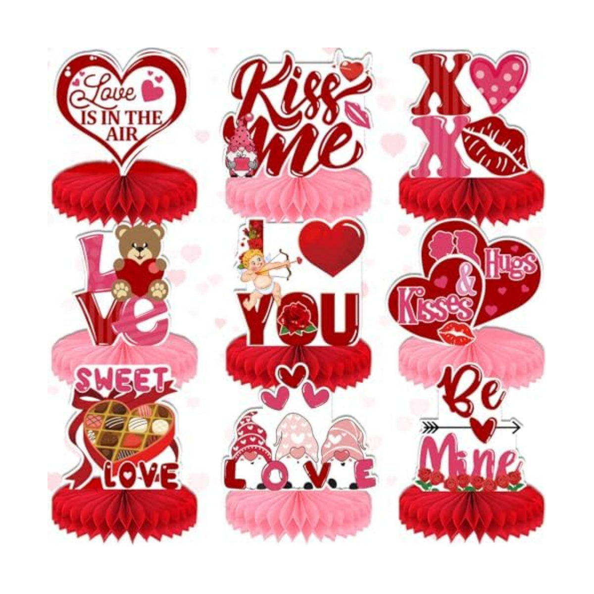 Centerpiece for Table Decorations, 9 Pcs 3D Honeycomb Certerpieces for Party Supplie(Valentines Day)