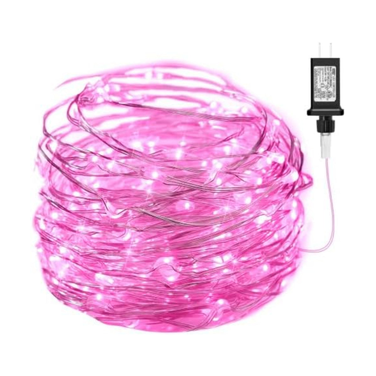 Pink Fairy Lights Plug in, 33Ft 100 LEDs Waterproof Silver Wire Firefly Valentine's Lights, Adaptor Included, Starry String Lights for Wedding Indoor Outdoor Patio Garden Valentine's Day Decoration