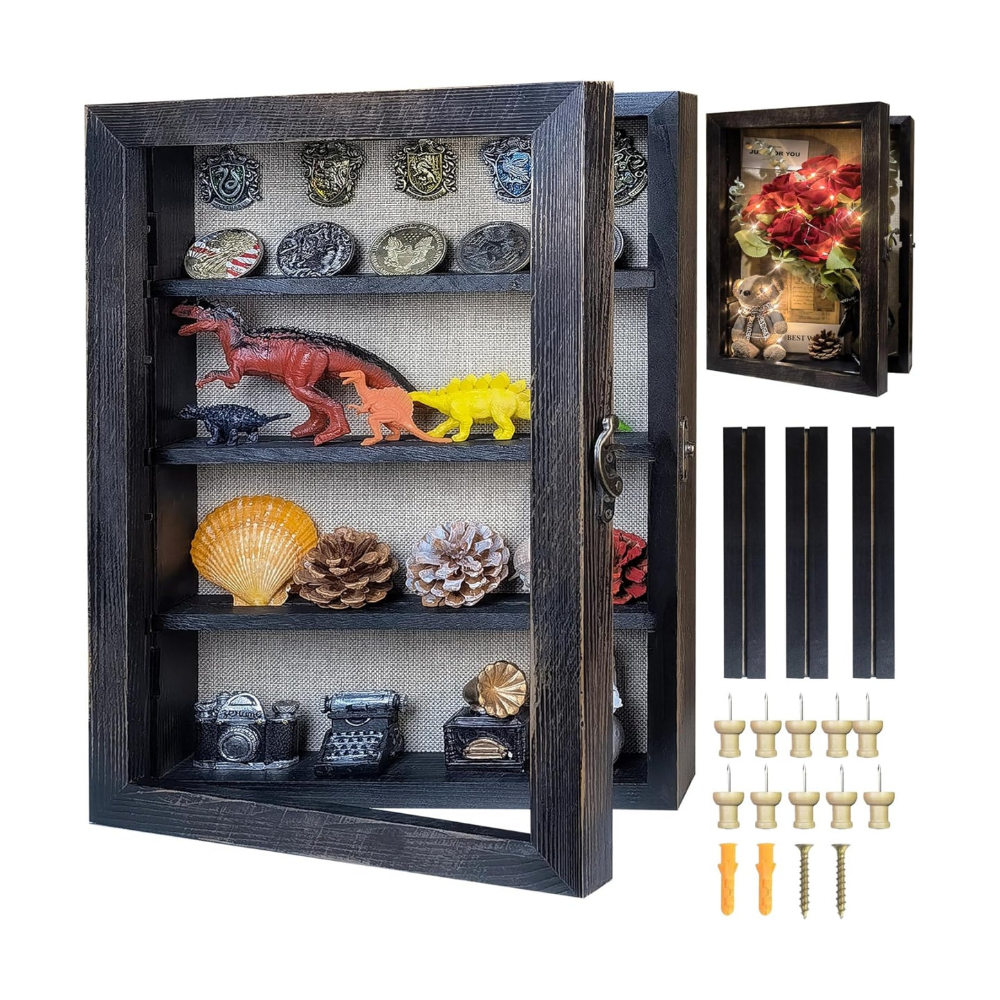 Black 11x16 Large Shadow Box Frame Deep Shadow Box with Shelves Pet Memorial Shadow Box Display Case with Linen Back