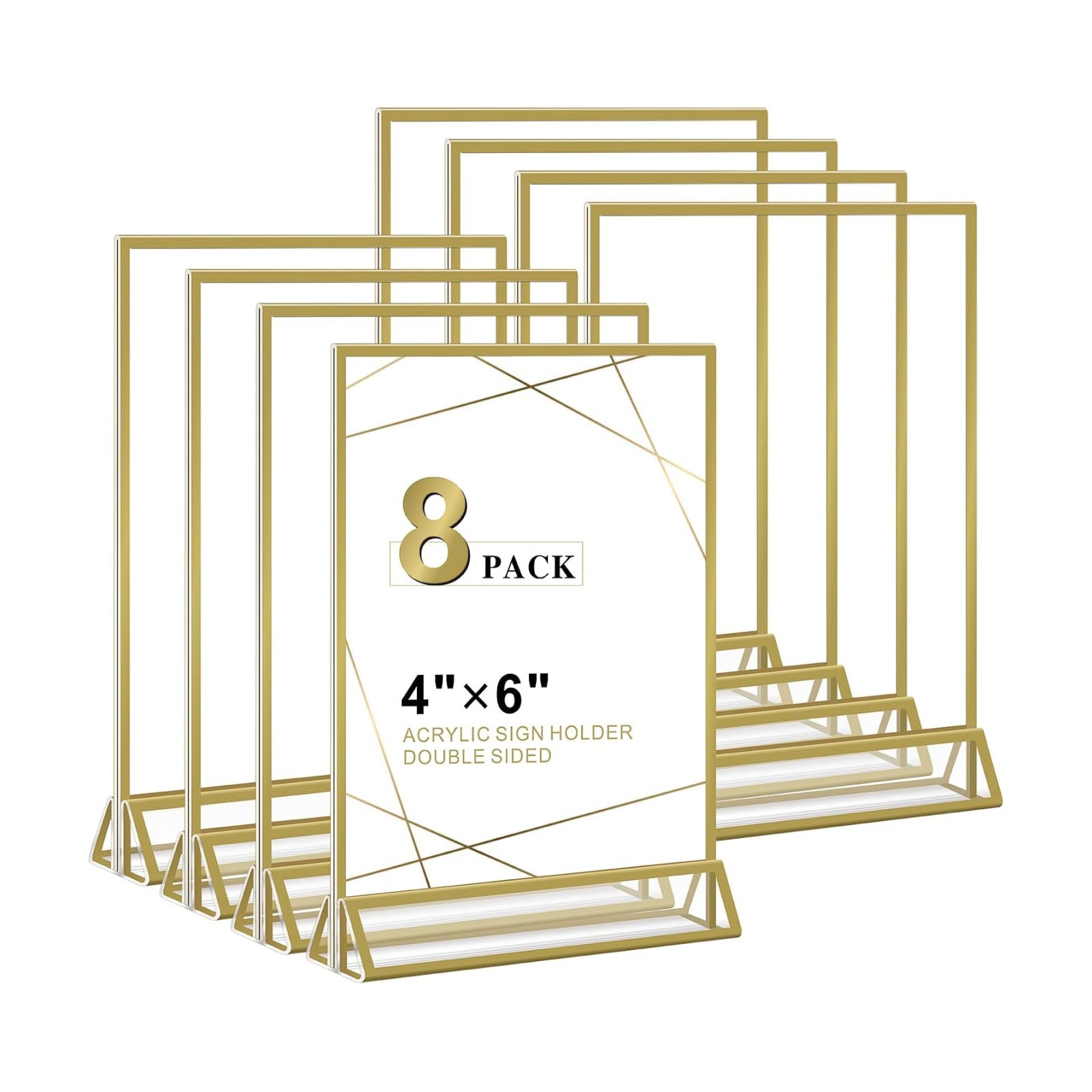 Acrylic Sign Holder / 4 x 6 / Vertical Inch / Gold / Set of 8