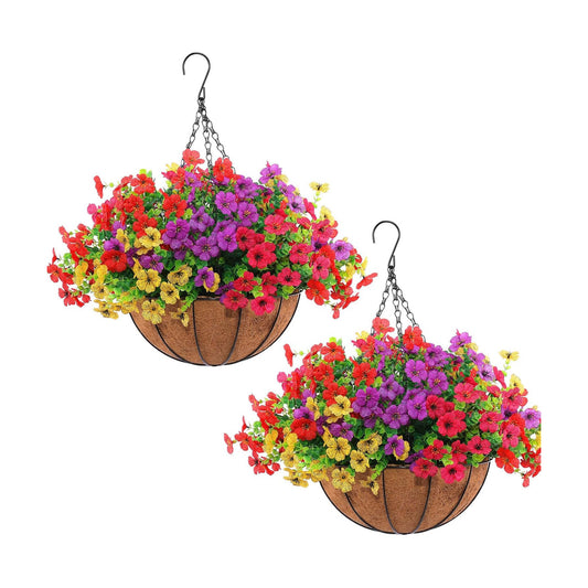 Artificial Outdoor Flowers / Red, Purple, Yellow, Rose Red / Set of 24