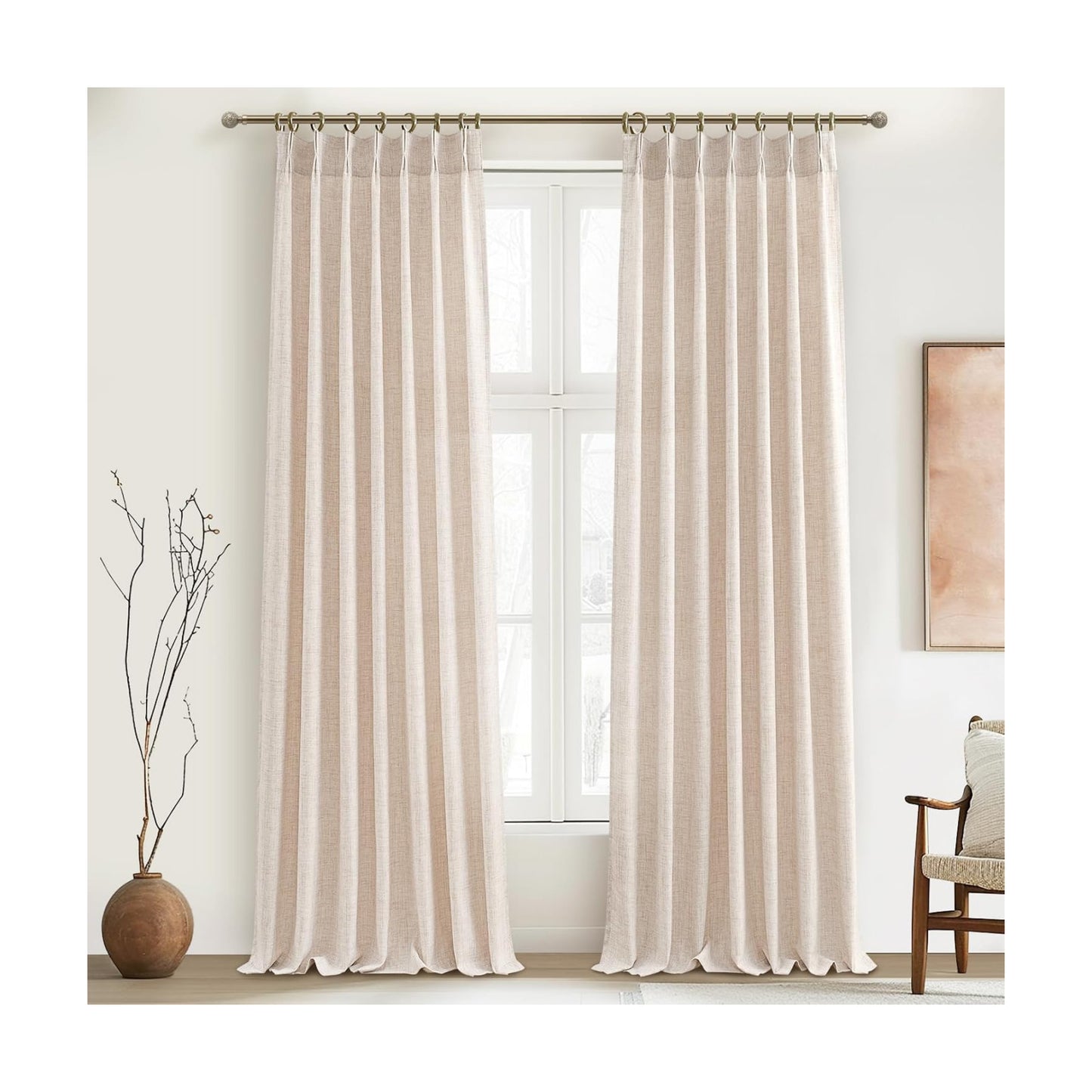 Pinch Pleat Linen Sheer Curtains 90 Inches Long for Living Room, Elegant Boho Thick Burlap Pleated Memory Trained Viral