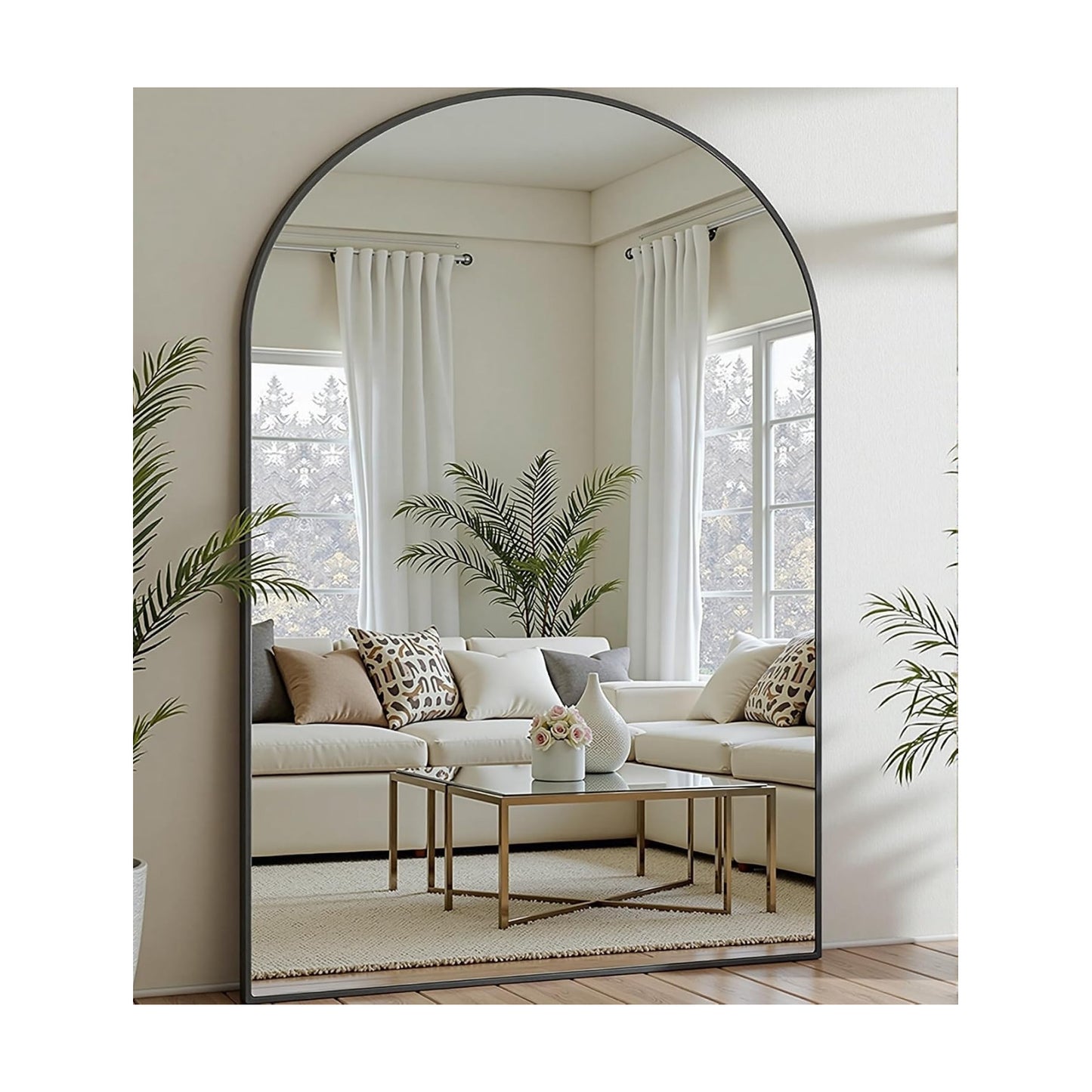Prywot Full Length Mirror, Oversized 81"x41" Arched-Top Floor Mirror, Black
