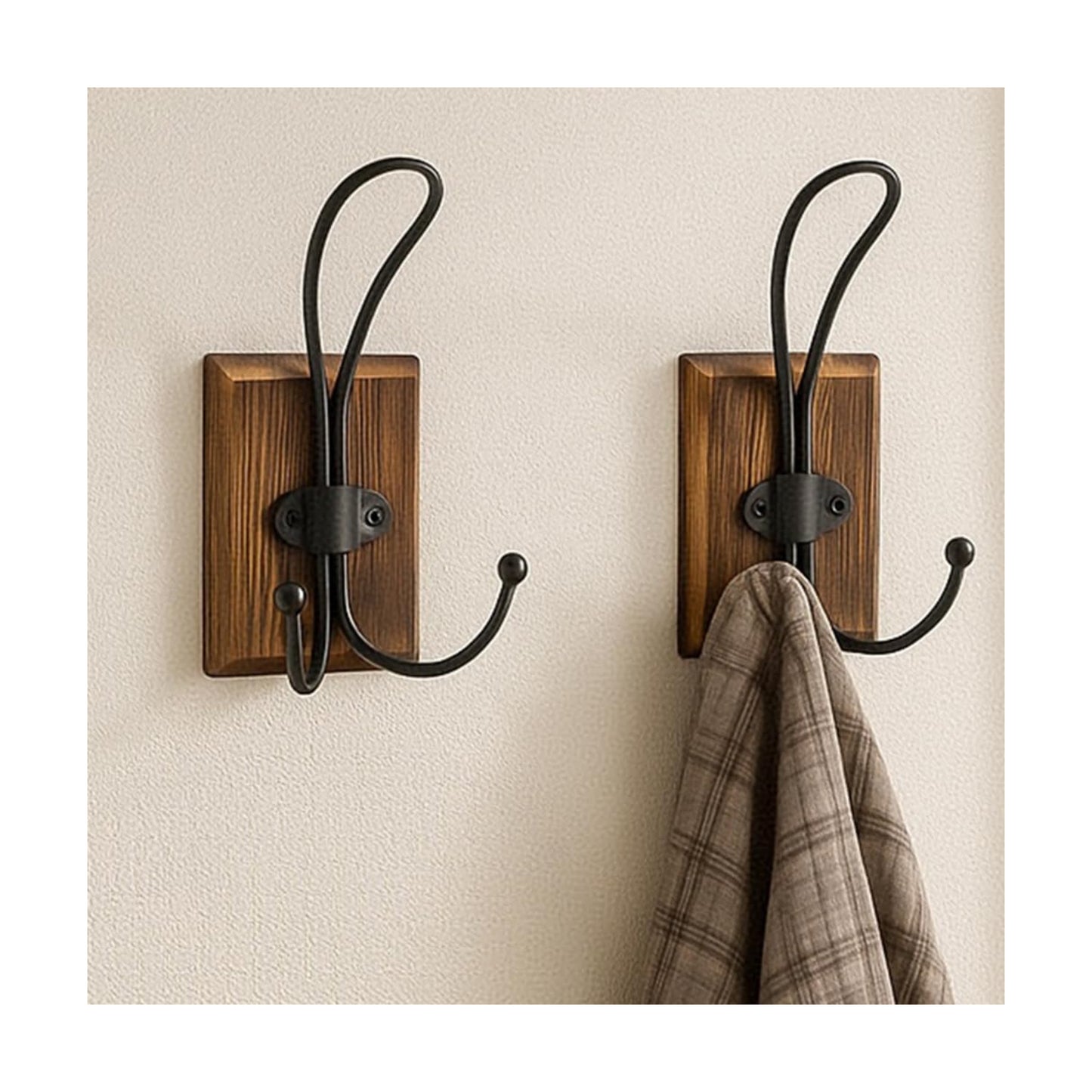 Rustic Wood Wall Hooks / Brown / Set of 2