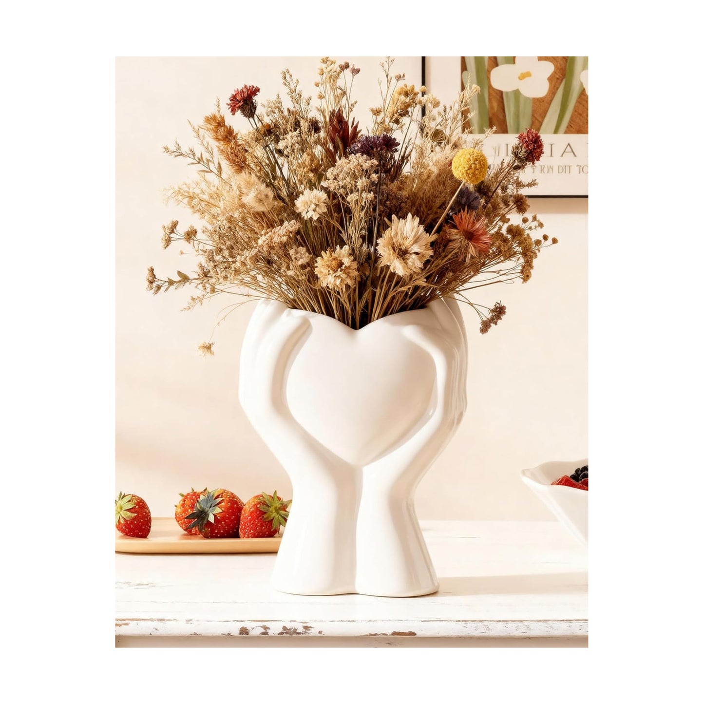 Modern Small Ceramic Flower Vase for Pampas Grass / White