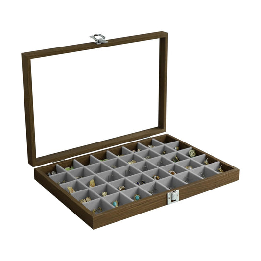 40 Grid Wood Jewelry Organizer / Grey / Set of 40