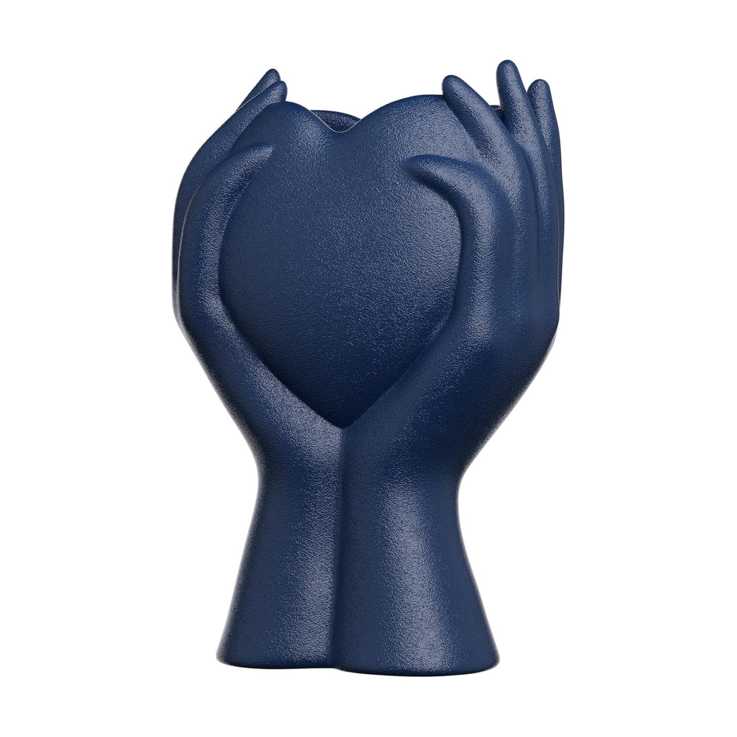 8" Heart Hand Navy Ceramic Vase / Blue