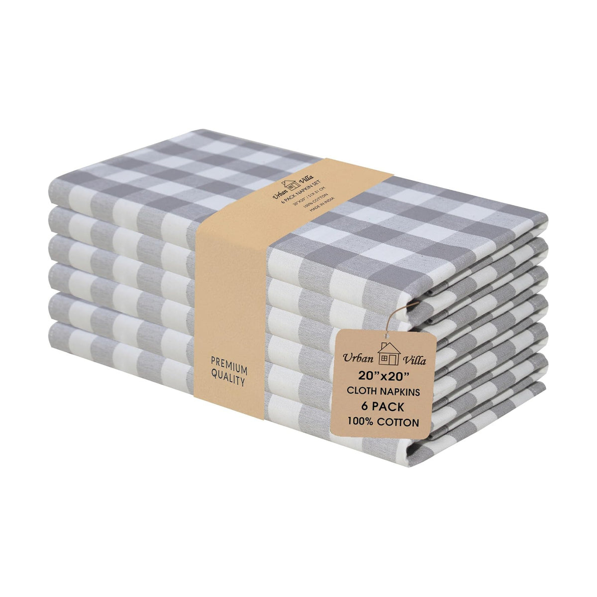 Urban Villa Cloth Napkins Cotton 20x20 (Set of 6) Grey