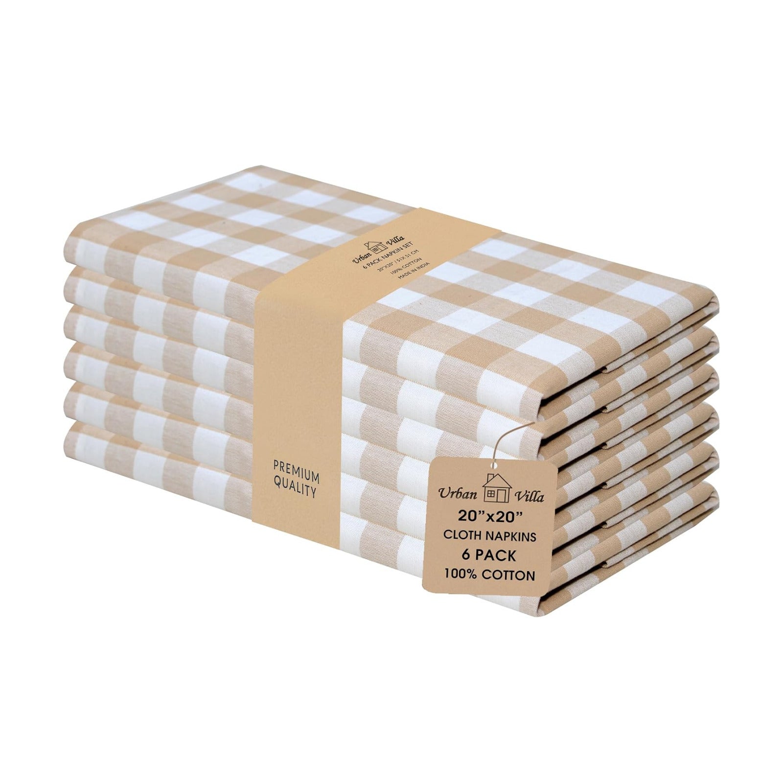 Urban Villa Cloth Napkins Cotton 20x20 (Set of 6) Taupe