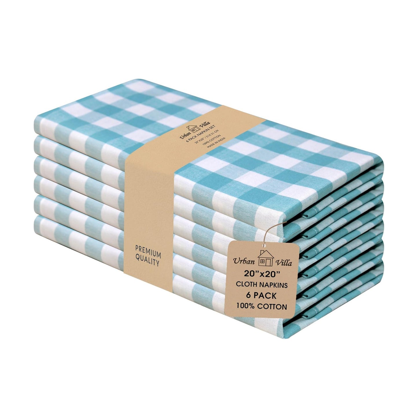 Urban Villa Cloth Napkins Cotton 20x20 (Set of 6) Aqua