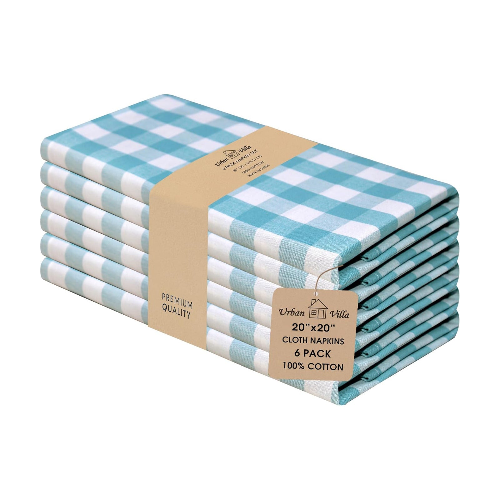 Urban Villa Cloth Napkins Cotton 20x20 (Set of 6) Aqua