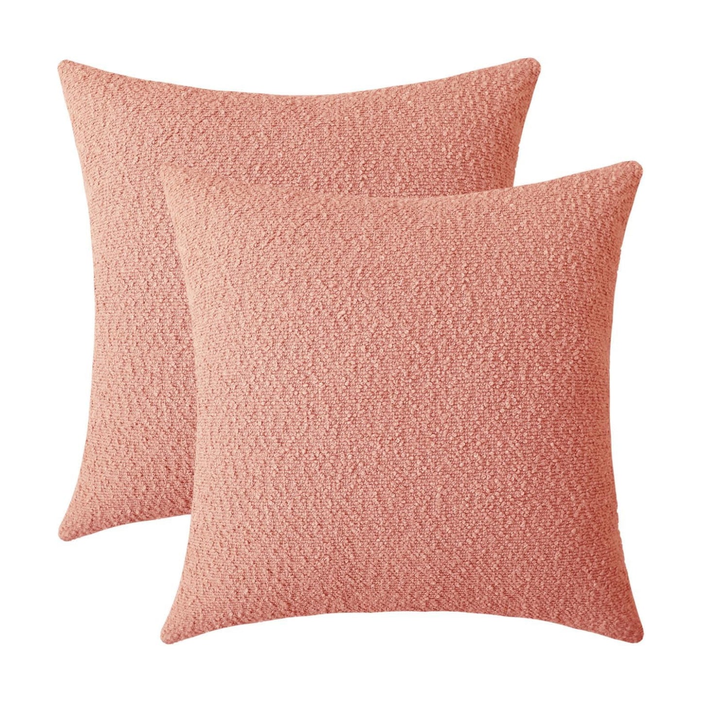 Decorative Square Thick Throw Pillow Covers Fine Textured Boucle / Coral Pink / 18 x 18 / Set of 2