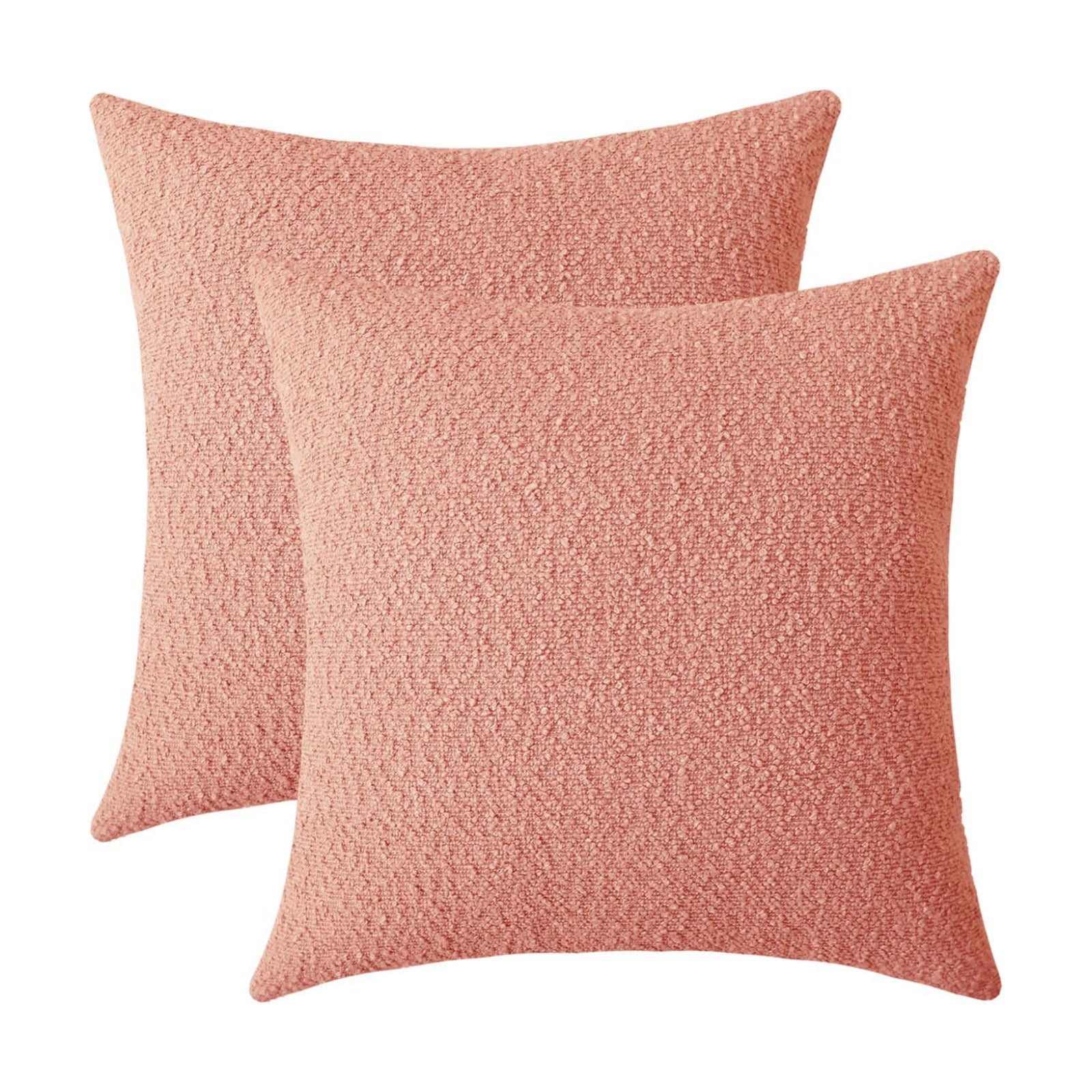 Decorative Square Thick Throw Pillow Covers Fine Textured Boucle / Coral Pink / 18 x 18 / Set of 2